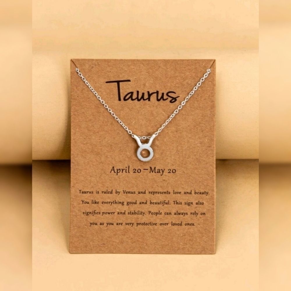 TAURUS Zodiac Sign Charm Necklace Silver Tone NWT